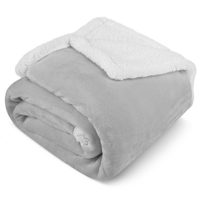 Light Gray Reversible Sherpa Fleece Throw Blanket