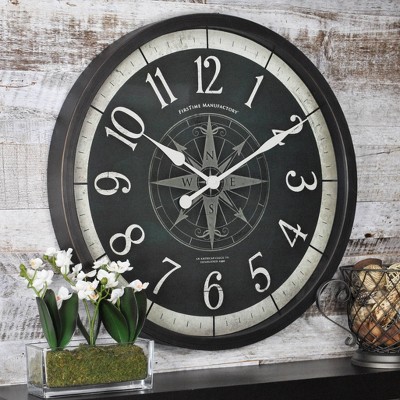 24" Compass Rose Wall Clock Oil Rubbed Bronze - FirsTime & Co.
