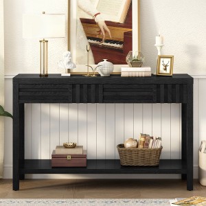 KIGFTSOD Ash Veneer Modern Style Console Table with Drawer and Shelf, Striped Design for Entryway, Corridor, Foyer, Living Room, Study - 1 of 4