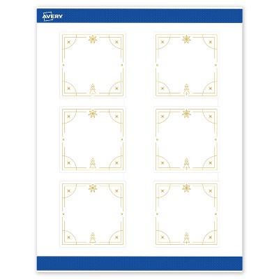 Avery Labels, 3" x 3", Gold-White Christmas Trees, Matte, 60ct