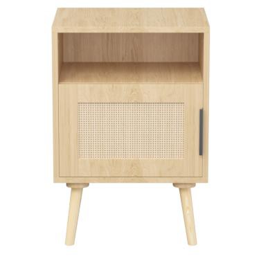 TIRAMISUBEST Rattan Nightstand with Solid Wood Legs - Open Shelf Storage, Perfect for Bohemian Bedrooms