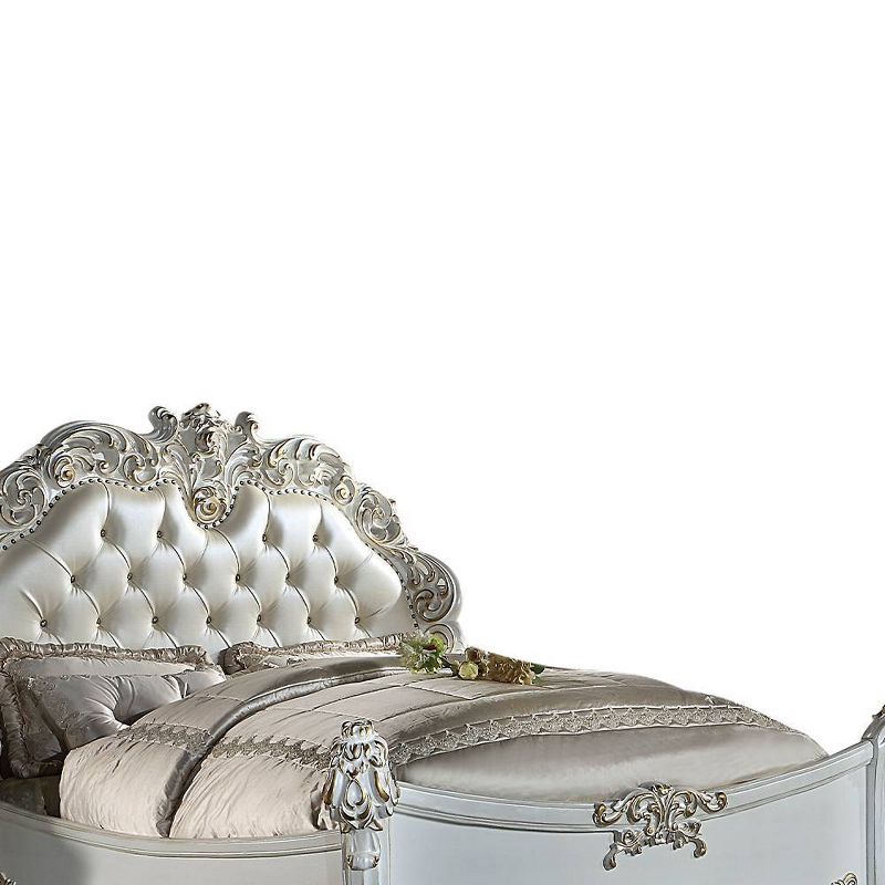 94&#34; Eastern King Bed Vendome Bed Synthetic Leather and Antique Pearl Finish - Acme Furniture, 3 of 7