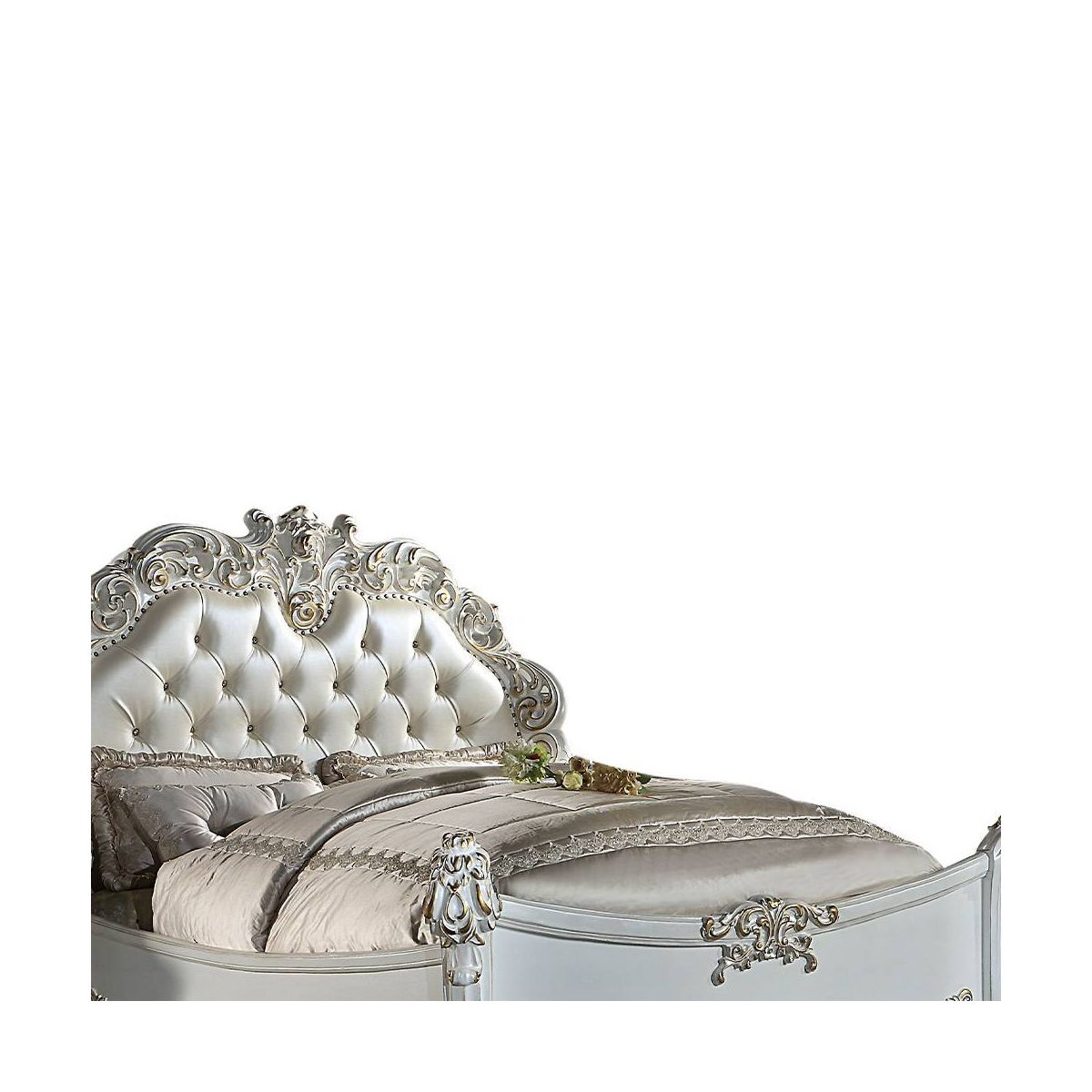 94" Eastern King Bed Vendome Bed Synthetic Leather and Antique Pearl Finish - Acme Furniture: Luxurious Carved Details - thumbnail 3