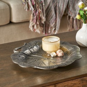 Moda Furnishings Aluminum Leaf-Shaped Decorative Platter – Antique Nickel Finish, Textured Serving Tray for Dining Table or Home Décor - 1 of 4
