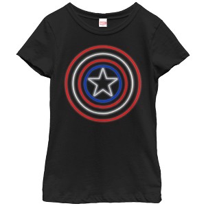 Girl's Marvel Captain America Shield Neon Light T-Shirt - 1 of 3