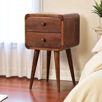 GDFStudio Newman Modern 21.65" Mango Wood Curved Nightstand with 2 Drawers