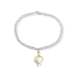 Haus of Brilliance 10K Yellow Gold 1/10 Cttw Diamond Ribbon Heart Charm with Silver Rolo Bracelet - 1 of 4