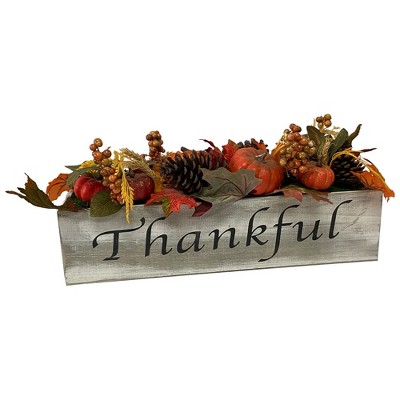 Northlight 21" Autumn Harvest Arrangement in a "Thankful" Rustic Wooden Box Centerpiece