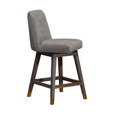 Gray Oak Wood Swivel Counter Stool with Mocha Fabric