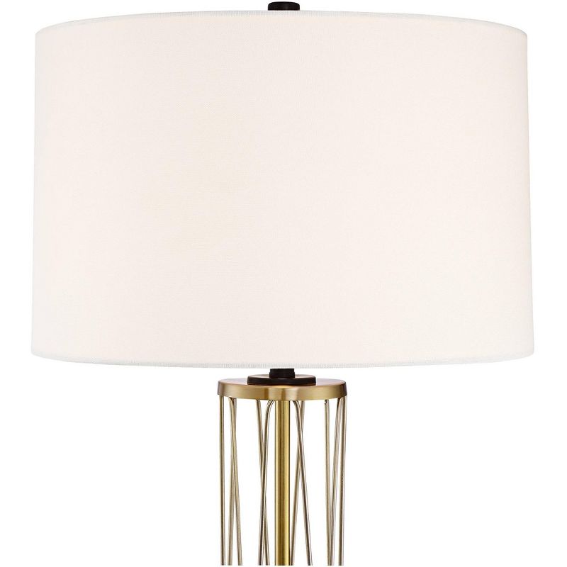 360 Lighting Nathan Modern Table Lamps Set of 2 with Round Risers 27" Tall Gold Metal USB Charging Ports White Drum Shade for Bedroom Living Room Home, 2 of 6