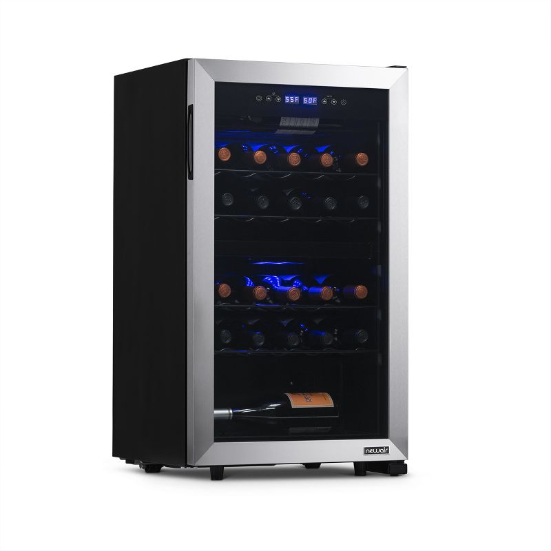 Newair Freestanding 28 Bottle Dual Zone Compressor Wine Fridge in Stainless Steel, Adjustable Racks and Exterior Digital Thermostat, 1 of 17