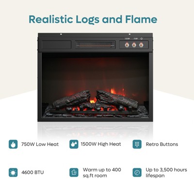 Bestier 61” Fireplace TV Stand for TVs up to 65”, LED Media TV Console Entertainment Center with 23" Fireplace Heater & Cabinet With Sliding Door