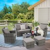 CAVINAS Patio Sofa Set, Wicker Lawn Chairs Set with Footstool, Modern Patio Sectional with Coffee Table for Garden - 2 of 4