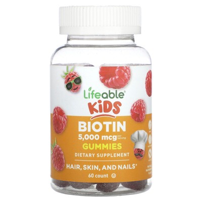 Lifeable Kids Biotin Gummies, Natural Raspberry, 60 Gummies (2,500 mcg per Gummy)