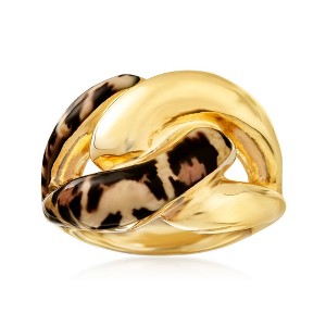 Ross-Simons Italian Leopard-Print Enamel Link Ring in 18kt Gold Over Sterling - 1 of 4
