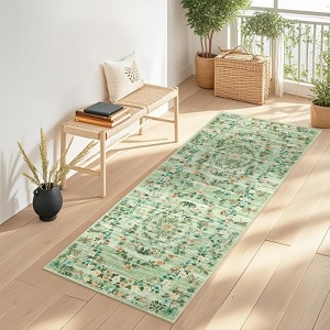 Insect Botanical Washable Rugs for Living Room Non Slip Low Pile Modern Floral Printed Accent Rug Stain Resistant Indoor Carpet - 1 of 4