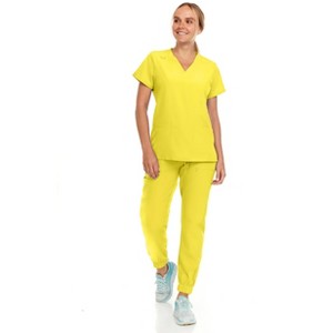 Hey Collection Womens Stretch V-Neck Jogger Scrubs Set, Medical Nursing Tops with Four Pocket Pants - 1 of 4
