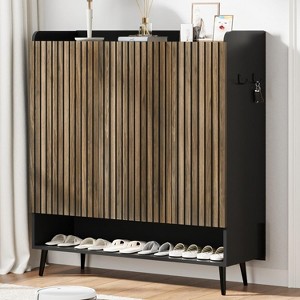 Large Shoe Cabinet with Doors, 6-Tier Shoe Organizer with 3 Doors & Hooks, Spacious Entryway Shoe Storage Cabinet for Hallway or Living Room - 1 of 4