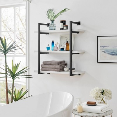 White and Black 3-Tier Industrial Wall Shelf