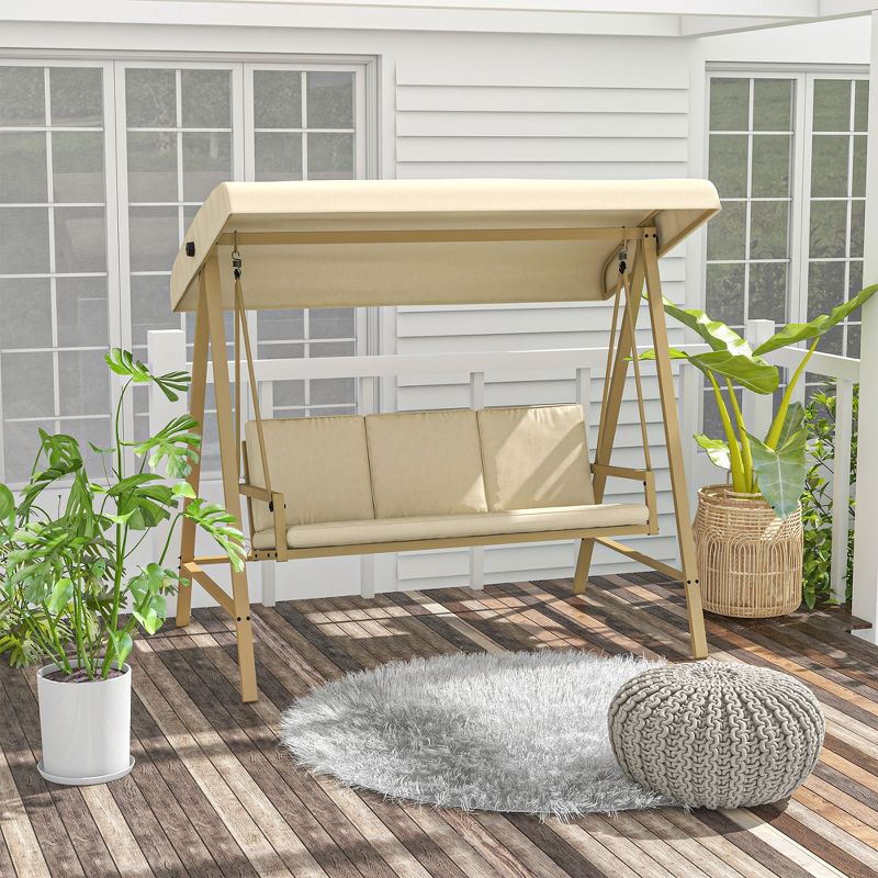 Outsunny 3-Seat Outdoor Porch Swing, Patio Swing Chair with Adjustable Canopy, Removable Cushions for Garden, Backyard, and Poolside, 3 of 7