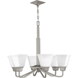 Progress Lighting Clifton Heights 6-Light Chandelier, Brushed Nickel, Etched Square Glass Shades - 1 of 4