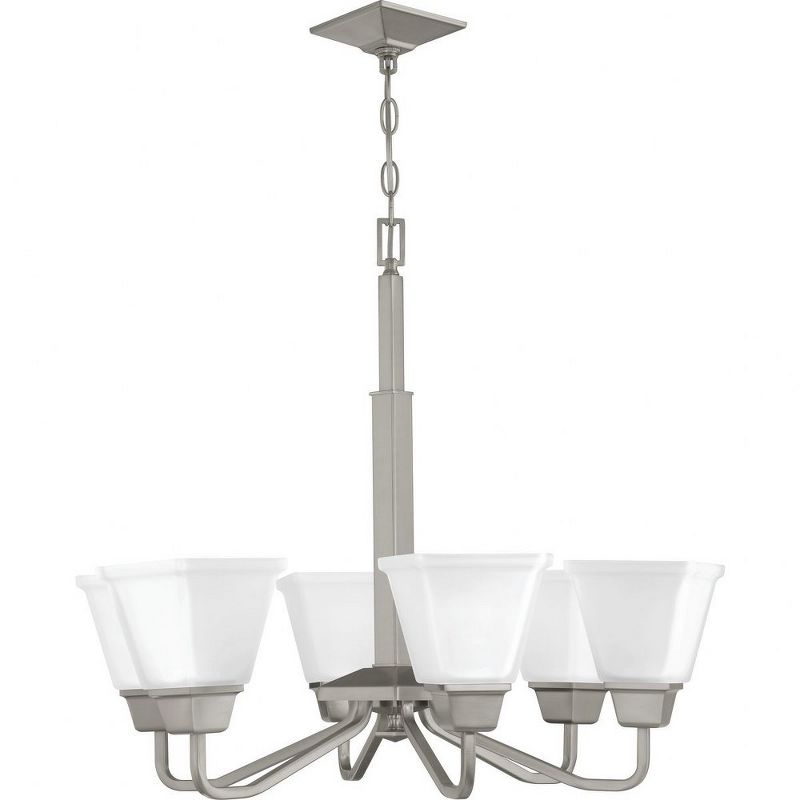 Progress Lighting Clifton Heights 6-Light Chandelier, Brushed Nickel, Etched Square Glass Shades, 1 of 5