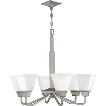 Progress Lighting Clifton Heights 6-Light Chandelier, Brushed Nickel, Etched Square Glass Shades