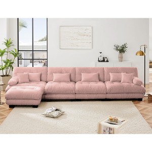 TiramisuBest Modular L-Shaped Sectional Sofa, 4-Seater Cloud Couch with Convertible Ottoman, Free Combination Chenille Sofa for Living Room, White - 1 of 4