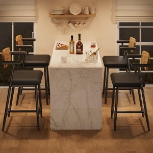 Retro Brown Barstools Set of 4 with Arm & Back, 26" Counter Height Bar Stools, Upholstered Wide Seat & Footrest, Thick Frame for Kitchen Island - 1 of 4