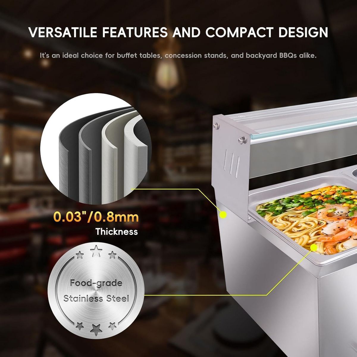 5 Pan Commercial Food Warmer, 60QT Electric Steam Table Buffet Server and Warmer, Tempered Glass Shield - thumbnail 5