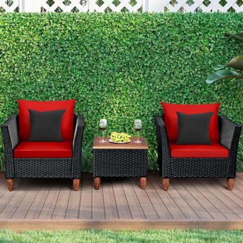 3 pcs patio rattan furniture set sofa cushioned table garden hot sale