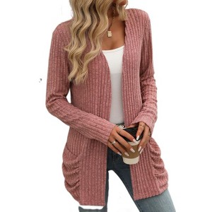 Coolmee Womens Long Sleeve Lightweight Open Front V-Neck Casual Cardigan Sweaters Outerwear with Pockets - 1 of 4