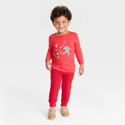 Toddler Boys' Valentine's Day 'Critters' Long Sleeve T-Shirt and Fleece Jogger Pants Set - Cat & Jack™ Red