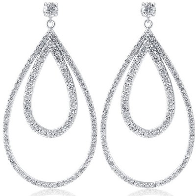 Pompeii3 5 Ct Pear Shape Dangle Lab Created Diamond Large Earrings White Gold 2" Tall