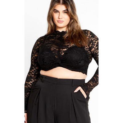 Women's Plus Size Lace Frankie Top - black | CITY CHIC