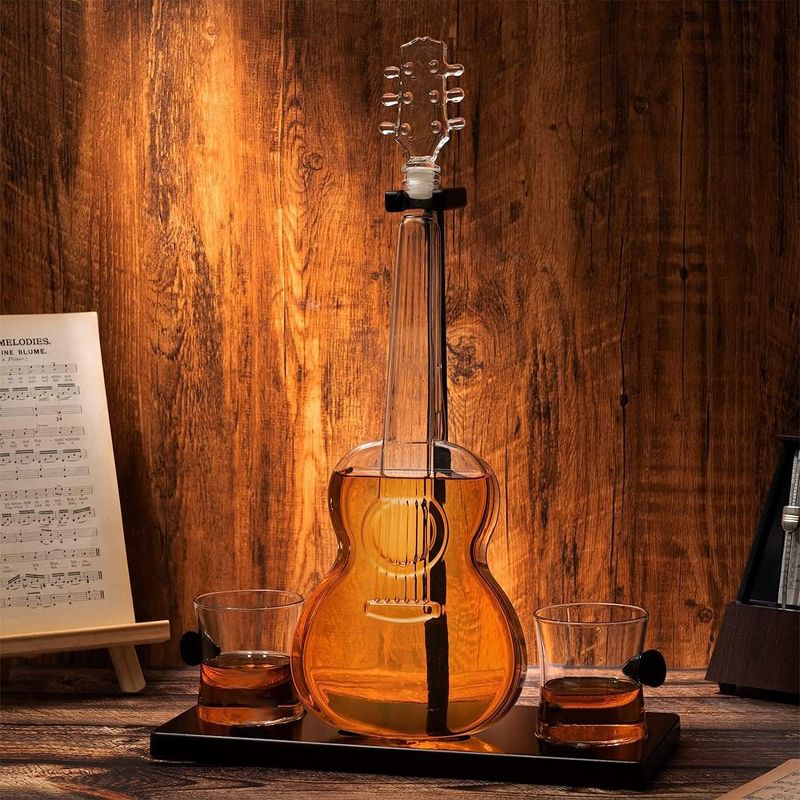 The Wine Savant Guitar Design Whiskey & Wine Decanter Set Includes 2 Whiskey Glasses, Beautiful Home Decor - 1000 ml, 6 of 8