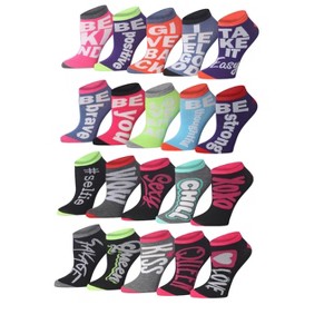 Womens 20 Pack Colorful Patterned Heartfelt Positivity Ankle/Low Cut Socks - 1 of 4