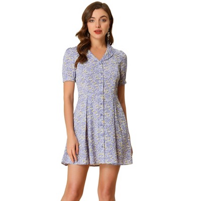 INSPIRE CHIC Women's V Neck Short Sleeve Button Front Summer Floral Shirt Dresses