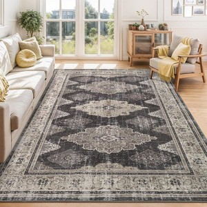 Living room washable area carpet, soft retro bedroom carpet, classic retro foldable low fluff indoor carpet - 1 of 4