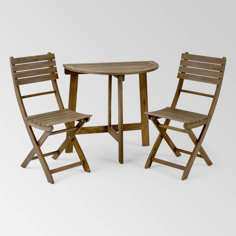 Westmount 3pc Half-Round Folding Acacia Wood Bistro Set - Gray - Christopher Knight Home, 3 of 8