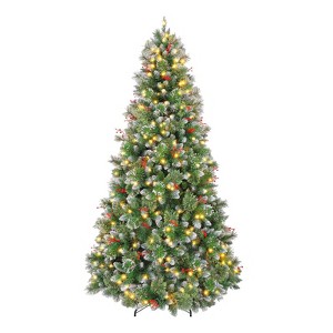 Vivatrees 6 Ft Prelit Artificial Christmas Tree, with Warm White Lights, Metal Stand, Hinged Branches, Partially Flocked, Xmas Tree for Decor, Green - 1 of 4