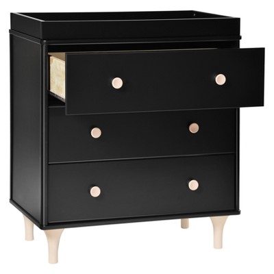Black and Natural 3-Drawer Changer Dresser with Tray