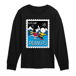 Boys' - Peanuts - Lucy Charlie Winter Stamp Long Sleeve Graphic T-Shirt - 1 of 4
