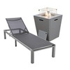LeisureMod Marlin Modern Outdoor Patio Chaise Lounge Chair in Grey Aluminum Frame with Square Fire Pit Side Table - 2 of 4