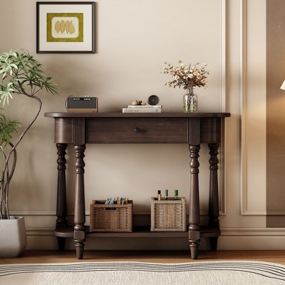 Sapphtopaz TV Stand Entryway Table with Top Drawer and Open Shelf Narrow Console Table with Open Storage for Hallway, Bedroom, Living Room
