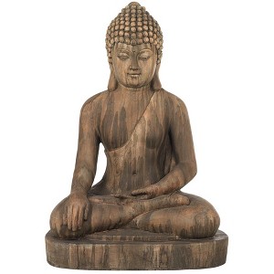 John Timberland Sitting Buddha Statue Sculpture Zen Decor Outdoor Garden Front Porch Patio Yard Outside Weathered Light Sandstone Finish 29 1/2" Tall - 1 of 4