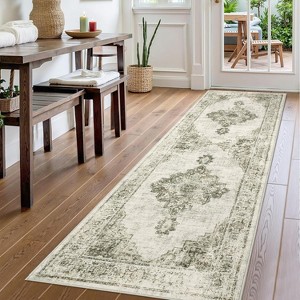 Washable Neutral Rugs - Soft Vintage Low Pile, Boho Farmhouse Carpet for Living Room, Bedroom & Dining Room - Non-Slip Indoor - 1 of 4