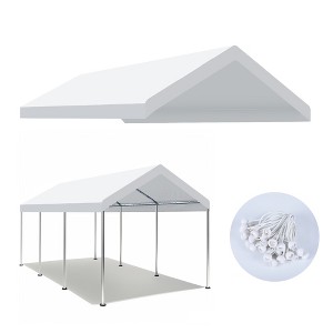 Racxily 10x20 Ft Carport Replacement Canopy Cover Garage Top Tent Shelter with 36 Ball Bungee Cords Heavy Duty Waterproof UV & Tear Resistant, White - 1 of 4