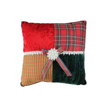 Kurt S. Adler 15.5" Red and Green Plaid Square Christmas Throw Pillow