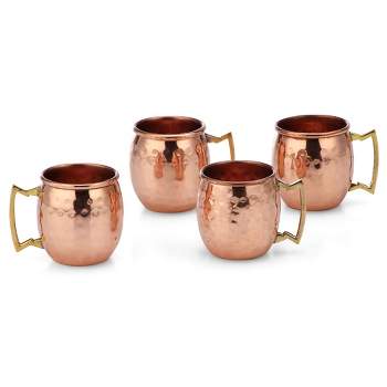 Modern Home Authentic 100% Solid Copper Hammered Moscow Mule Mug Shot Glass - Set of 4